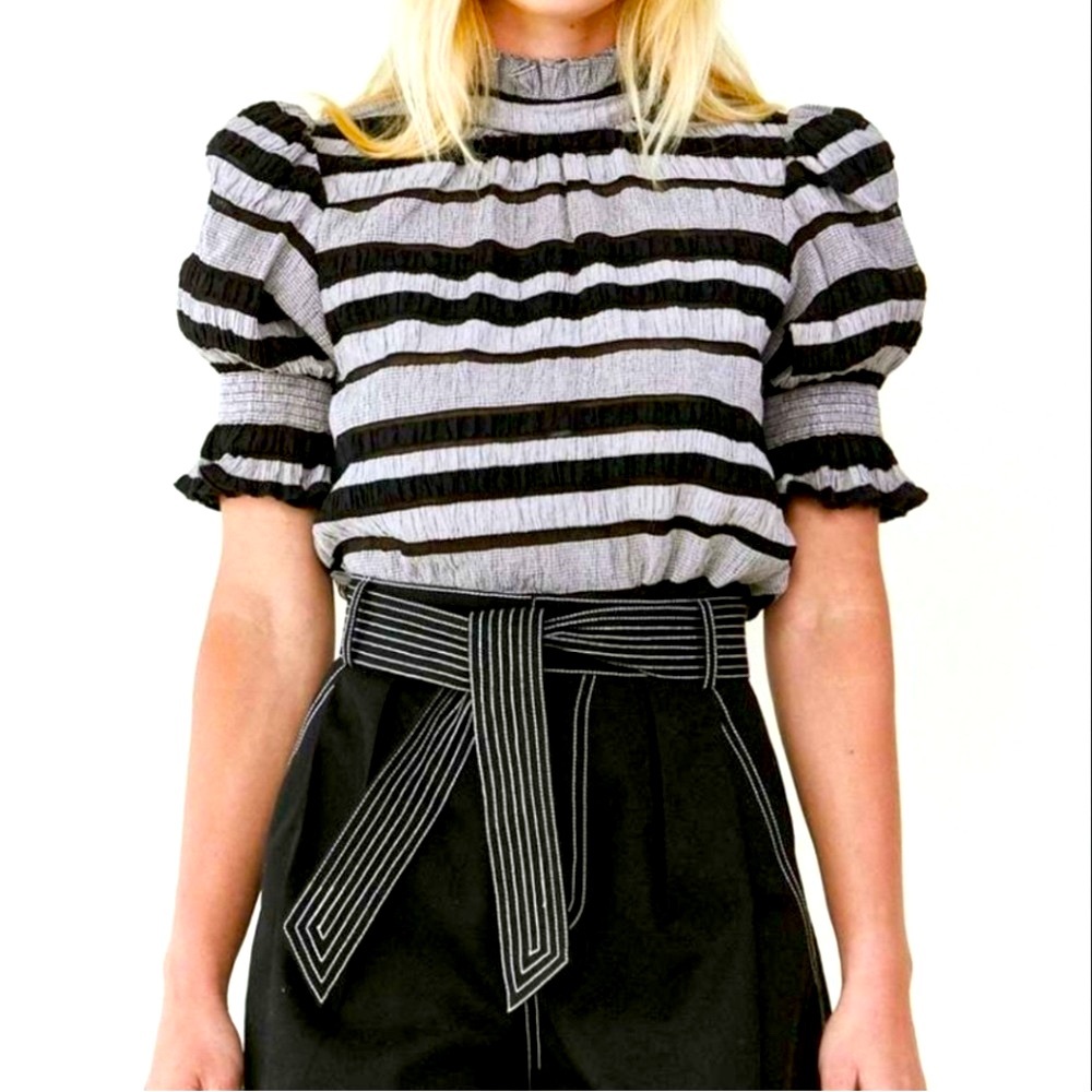 HUNTER BELL | Monroe Top Black Striped Bell Sleeve Blouse Size S